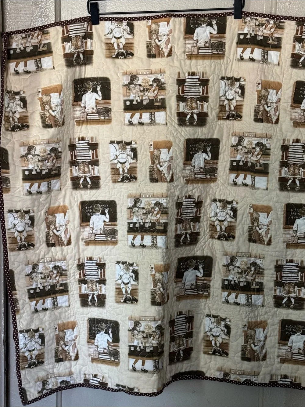 Handmade School Days Quilted Throw Blanket Nostalgia Sad Beige Core Home Decor